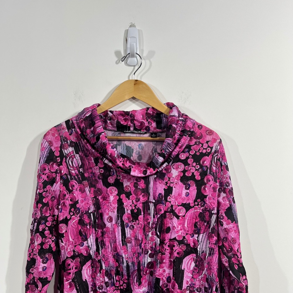 Sno Skins Abstract Print Cowl Neck Asymmetrical Top Womens Large Arsty Pink - Picture 3 of 7